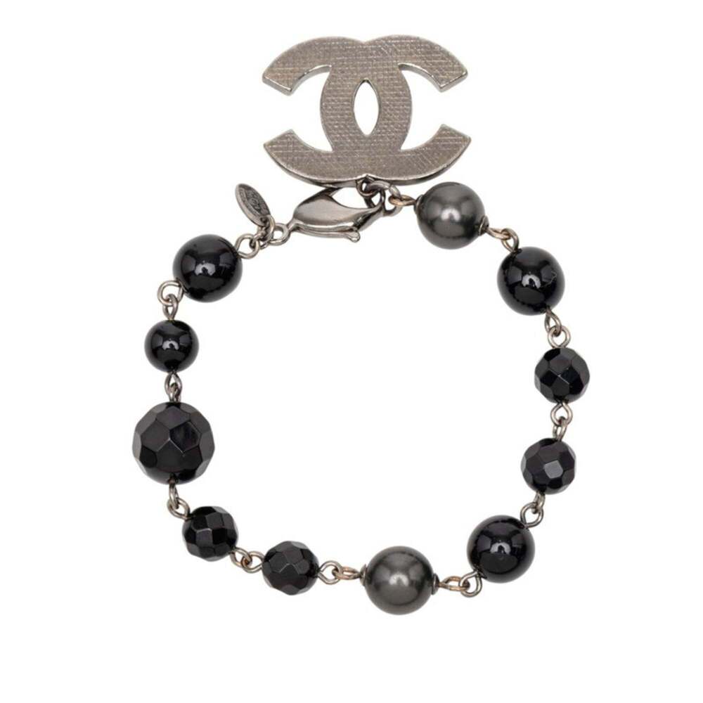 CHANEL Authentic Black Pearl Logo Charm Bracelet - Picture 3 of 5